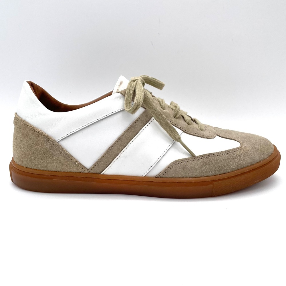 Bruno Magli Baccio Leather Mens 9 White Tan Good Suede Panelled Sneaker Italy